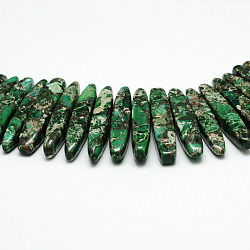 Natural Imperial Jasper Beads Strands, Rice, Dyed & Heated, Green, 12~42x6~8x4~7mm, Hole: 1mm, 62pcs/strand, 15.7 inch