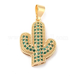Brass Glass Pendants, Long-Lasting Plated, Cactus, Golden, 31x22x6mm, Hole: 9x4.5mm