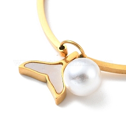Bracelet à breloques queue de baleine coquillage naturel et perle d'imitation, 304 bijoux en acier inoxydable pour femme, or, 7-1/4 pouce (18.5 cm)