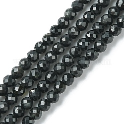 Натуральный черный турмалин бисер нитей, граненые, круглые, 3 мм, отверстие : 0.8 мм, около 138 шт / нитка, 15.35 дюйм (39 см)