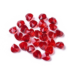 Perle di vetro trasparente, sfaccettato, cuore, rosso, 10x10x7mm, Foro: 1~1.2 mm