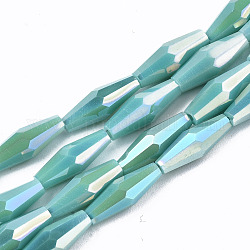 Electroplate Glass Beads Strands, AB Color Plated, Faceted Bicone, Light Sea Green, 12x4mm, Hole: 0.8mm, about 59~60pcs/strand, 27.56 inch(70cm)