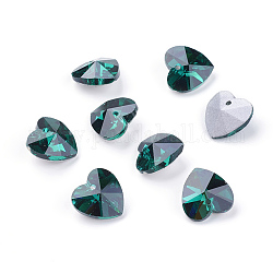 Handmade Glass Pendants, Faceted, Heart, Dark Cyan, Silver Color Plated Backing, 8mm thick, hole: 1mm