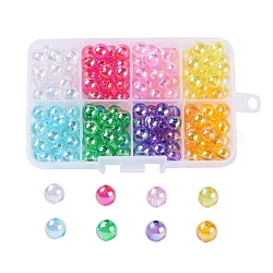 8 couleurs de perles acryliques transparentes écologiques, couleur ab , ronde, couleur mixte, 8mm, Trou: 1.5mm, 8colors, à propos 24pcs / couleur, 192 pcs / boîte