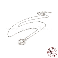 Collier avec pendentif en forme de lapin et de cœur en argent sterling plaqué rhodium avec zircone cubique transparente pour femme, platine, 925 pouce (16.06 cm)