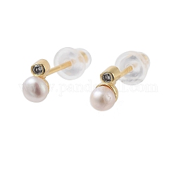 Orecchini di perle naturali, orecchini in ottone con micro pavé di zirconi e 925 perno in argento sterling, vero placcato oro 14k, 5.5x3.5mm