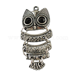 Alloy Pendants, Lead Free & Cadmium Free & Nickel Free, Halloween Jewelry Material, Owl, Antique Silver, 47x23x3mm, Hole: 2mm