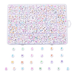 Perles acryliques de l'alphabet, trou horizontal, plat rond, couleur mixte, lettre a ~ z, 7x3.5~4mm, Trou: 1.2mm, environ 1776 pcs / boîte
