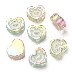 UV Plating Rainbow Iridescent Acrylic Enamel Beads, Heart with Bear Pattern, Mixed Color, 17.5x20x9mm, Hole: 3.5mm