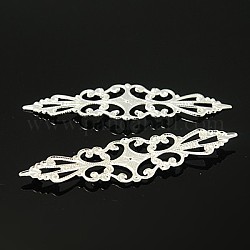 Brass Vintage Filigree Big Pendants, Silver Color, Size: about 56.5mm long, 16mm wide, 1mm thick.