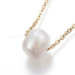 304 in acciaio inossidabile delle collane del pendente, Con perle d'acqua dolce perline e fascette per l'aragosta, oro, 17.7 pollice (45 cm)