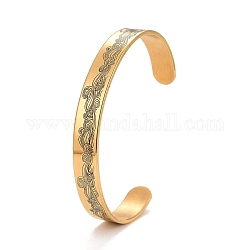 Bracelet manchette ouverte en acier inoxydable motif vague 304, bracelet mot inspirant pour la saint valentin, or, diamètre intérieur: 2-3/4 pouce (6.85 cm)