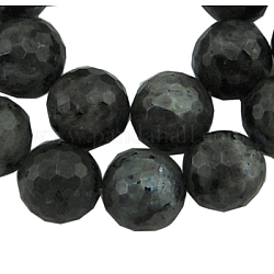 Natürliche Larvikit-Perlenstränge, facettiert (128 Facetten) rund, ca. 12 mm Durchmesser, Bohrung: 1 mm, 33 Stück / Strang, 15 Zoll