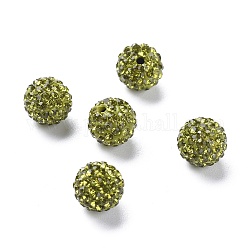 Perles de disco ball avec grade A strass, pour création de des bijoux unisexes, ronde, péridot, pp11 (1.7~1.8mm), 10mm, Trou: 1mm