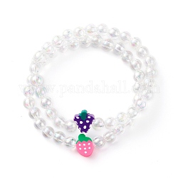 Transparente Stretch-Kinderarmbänder mit Acrylperlen, mit Fimo-Perlen, Traube & Erdbeere, Mischfarbe, Innendurchmesser: 1-3/4 Zoll (4.5 cm)