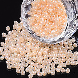 Perles de rocaille en verre, Ceylan, ronde, bisque, 4mm, Trou: 1.5mm, environ 1000 pcs/100 g