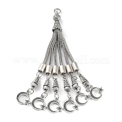 Grandi pendenti della nappa della catena del cordolo della lega di stile tibetano, luna con stelle, argento antico, 100x9mm, Foro: 5 mm