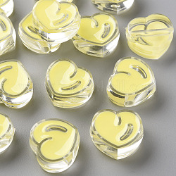 Perline acrilico smalto trasparente, cuore, giallo champagne, 20x21.5x9mm, Foro: 3.5 mm