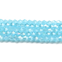Perle imitazione giada vetro placca fili, ab colore placcato, sfaccettato, bicono, cielo blu profondo, 4x4mm, Foro: 0.8 mm, circa 87~98pcs/filo, 12.76~14.61 pollice (32.4~37.1 cm)
