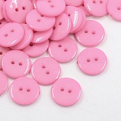 Annähende Acryl knöpfe, Plastikknöpfe für Kostüm-Design, 2-Loch, gefärbt, Flachrund, rosa, 15x2 mm, Bohrung: 1 mm