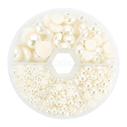 Pandahall alrededor de 690 pieza beige parte trasera plana media cabujón de perlas redondas para manualidades de uñas decoración de diy (4 mm, 5mm, 6mm, 8mm, 10mm, 12 mm)