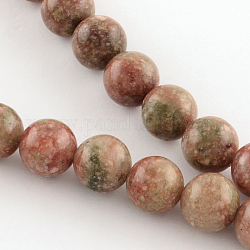 Piedras preciosas unakite naturales hebras grano redondo, 6mm, agujero: 1 mm, aproximamente 67 pcs / cadena, 15.7 pulgada