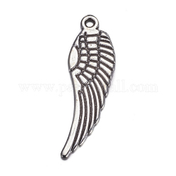 Tibetan Style Alloy Pendants, Lead Free and Cadmium Free, Wing, Antique Silver, 30x9x1.5mm, Hole: 1mm