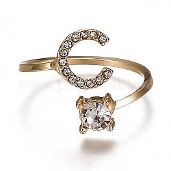 (venta de fábrica de fiestas de joyería) anillos de aleación, anillos abiertos, con rhinestone de cristal, dorado, letter.c, nosotros tamaño 7 1/4 (17.5 mm)