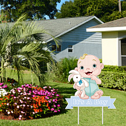 Décorations d'affichage de panneaux de jardin en plastique, pour la décoration de jardin extérieur, bébé avec un mot c'est un garçon, colorées, 360x330x4mm