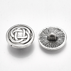 Тибетский стиль кнопки сплава хвостовиком, без кадмия и без свинца, Плоский круглый с узлом, античное серебро, 17x7 мм, отверстие : 1.8 мм
