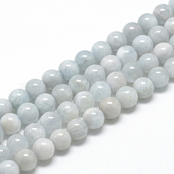 Natural Aquamarine Beads Strands, Grade AB, Round, 8~9mm, Hole: 1mm, about 45~48pcs/strand, 15.7 inch