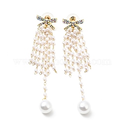 Orecchini pendenti con strass di cristallo e finta perla, orecchini lunghi con nappe in ottone con 925 perno in argento sterling da donna, oro chiaro, bowknot modello, 87mm, ago :0.8mm