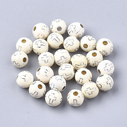 Beschichtung Acryl-Perlen, Silber Metall umschlungen, Runde mit Quer, beige, 8 mm, Bohrung: 2 mm