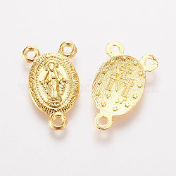 Acoplamientos de componentes de araña de aleación de estilo tibetano, 3 conectores de anillo, piezas centrales del rosario, oval con virgen maría, dorado, 16.5x10x1mm, agujero: 1.5 mm