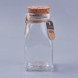 Стеклянная бутылка, с пробкой и ярлыками, бутылка желаний, квадратный, прозрачные, 10.4x4.93 см, емкость: 100 мл (3.38 жидких унции), узкое: 36.5 мм диаметром