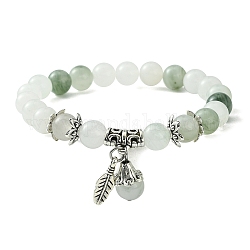 Bracelets extensibles en perles de quartz naturel, bracelet à breloques en alliage pour femmes, diamètre intérieur: 2-1/4 pouce (5.6 cm)