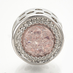 Resina perline europei, con accessori in lega, perline con foro grande, colonna, platino, rosa nebbiosa, 11.5x10mm, Foro: 5 mm