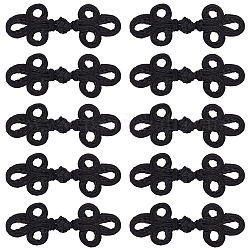 Handmade Chinese Frogs Knots Buttons, Polyester Button, Black, 53x145x4mm