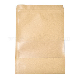 Wiederverschließbare Kraftpapiersäcke, wiederverschließbare Taschen, kleiner Standbeutel aus Kraftpapier, mit fenster, Mokassin, 26.2x18.2 cm