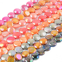 Electroplate Natural Freshwater Shell Beads Strands, Dyed, Flat Round, Mixed Color, 11.5x2.5~4mm, Hole: 0.8mm, about 34pcs/strand, 14.80 inch(37.6cm)