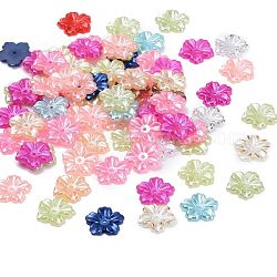5-pétalo tapas de cuentas de perlas de imitación de plástico abs, flor, color mezclado, 12x13x1.5mm, agujero: 1 mm, aproximamente 1000 unidades / bolsa