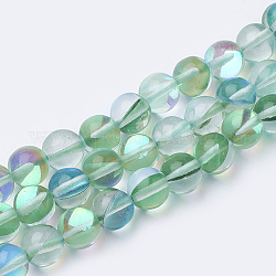 Synthetische Mondstein Perlen Stränge, holographische Perlen, gefärbt, Runde, grün, 10 mm, Loch: 1.2 40 mm Stück / Strang, 15.7 Zoll