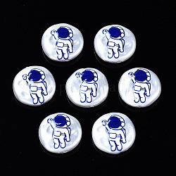 Perle di perle finte in plastica abs stampate 3d, tondo piatto con astronauti, blu, 18x5.5mm, Foro: 0.8~1.2 mm