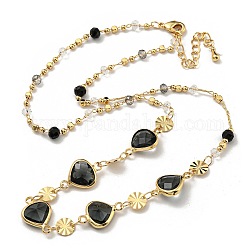 Colliers plastrons en perles de verre coeur facetté, colliers chaîne en laiton, or, 16.34 pouce (41.5 cm)
