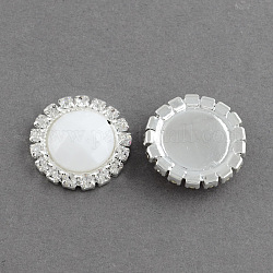Shining Flat Back Faceted Half Round Acrylic Rhinestone Cabochons, with Grade A Crystal Rhinestones and Brass Cabochon Settings, Silver Metal Color, White, 21x5.5mm