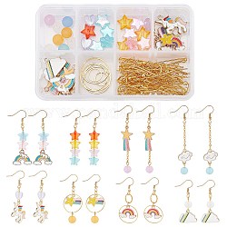 SUNNYCLUE 109Pcs Alloy Enamel Pendants, Transparent Acrylic & Glass Beads, Brass Cable Chains & Linking Rings & Linking Rings, for DIY Rainbow Themed Dangle Earrings Kits, Mixed Color, 14x18.5x1.5mm, Hole: 1.8mm