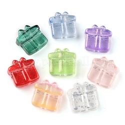 Perles en verre transparentes, avec de la poudre de paillettes, coffret cadeau, couleur mixte, 13.5~14x13.5x7mm, Trou: 1mm