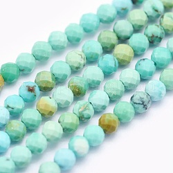 Chapelets de perles en turquoise naturelle, ronde, facette, 2mm, Trou: 0.5mm, Environ 174 pcs/chapelet, 15.5 pouce (39.5 cm)