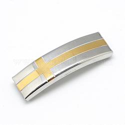201 Stainless Steel Slide Charms, Rectangle with Cross, Golden & Stainless Steel Color, 40x12x5mm, Hole: 10x3mm