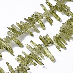 Fili di perline tinti in cristallo di quarzo naturale crackle, pezzo, verde oliva, 12~35x4~5.5x3~5mm, Foro: 1 mm, circa 101~102pcs/filo, 15.35'' (39 cm)